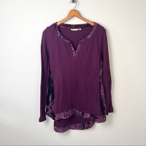 Soft Surroundings Purple Split V-Neck Lounge Top